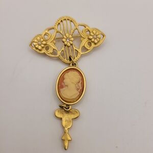 Brushed Gold Cameo Brooch